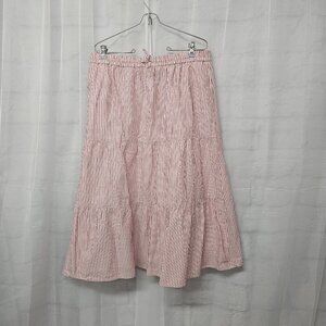 Talbots Red White Striped Midi Skirt Tiered Preppy Coquette Boho L